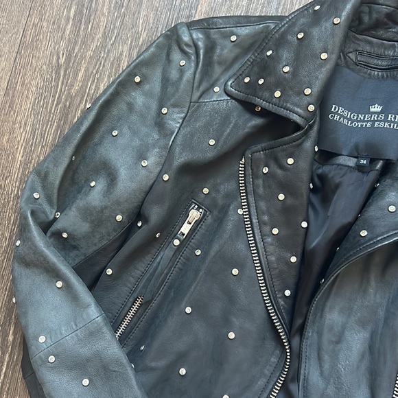 Charlotte Eskildsen Designers Remix Jacket Black Leather Crystals - Picture 3 of 12